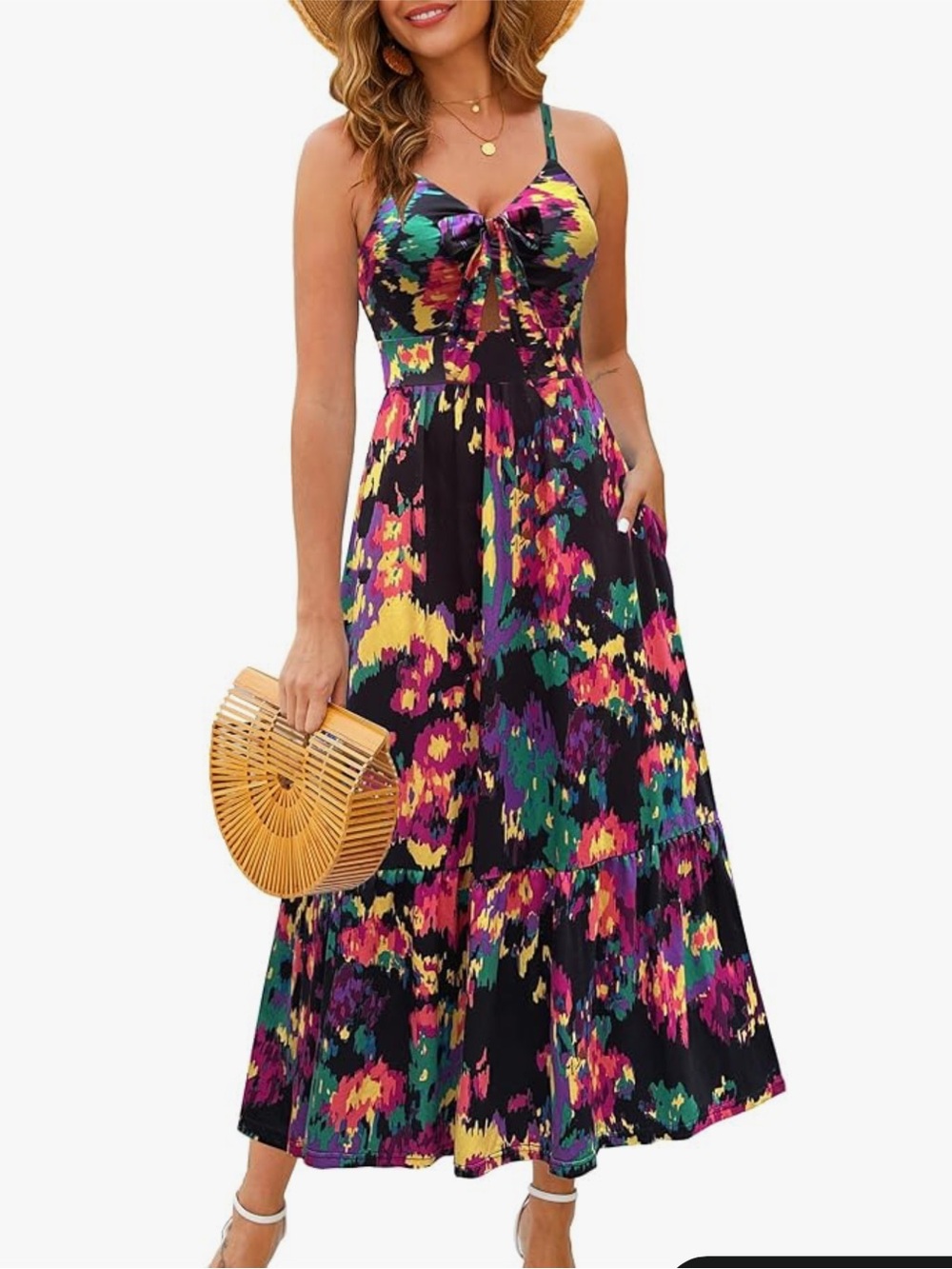 Floral Tie-Front Maxi Sundress in Multicolor-WORN ONCE